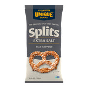 Unique Snacks front packaging showing bold branding and extra salt benefit