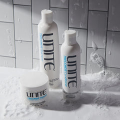 UNITE envase junto a referencia de escala destacando su formato 8 fl oz