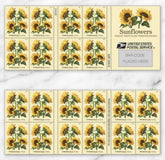 United States Postal Service sello frontal mostrando girasoles, añade carácter a tu correo