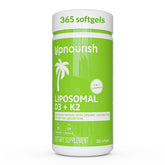 UpNourish frasco frontal mostrando 365 cápsulas y aporte anual
