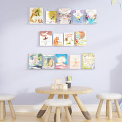 upsimples estantes en pared con vinilos mostrando exhibición ordenada y accesible