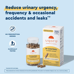 close-up of Uqora In Control capsules revealing texture and easy-swallow size for convenience