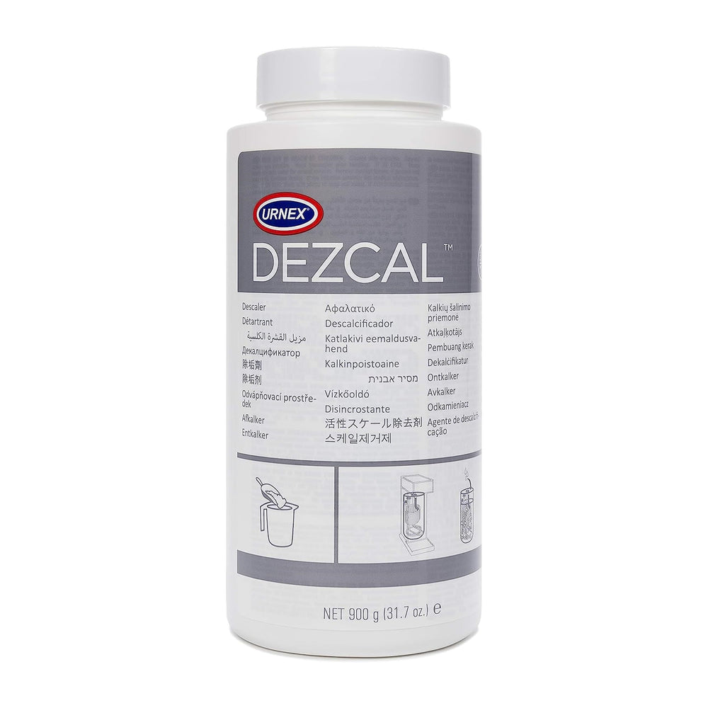 Urnex Dezcal front label showing product name and size benefits
