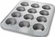USA Pan front view of 12-well muffin pan showing durable construction and even baking
