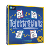USAOPOLY front box showing colorful Telestrations packaging and quick game benefit
