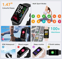 USMECBL detalle de pantalla OLED 1.47" mostrando datos de salud
