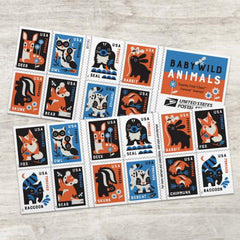 United States Postal Service folleto frontal mostrando 20 sellos, ideal para coleccionar