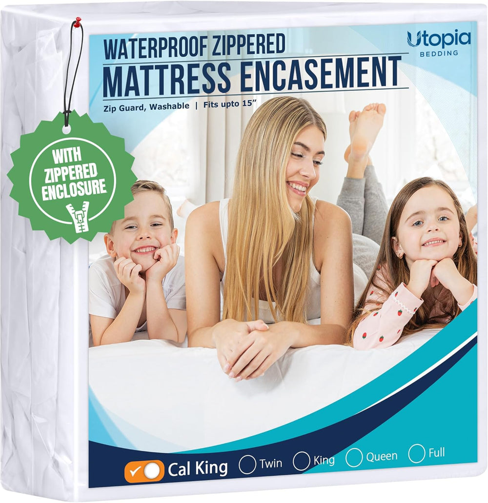 Utopia Bedding front packaging showing California King protector and benefits