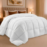 Utopia Bedding front view of white queen comforter showing full coverage benefit