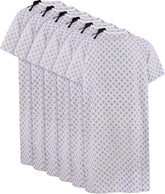 Utopia Care front view of six blue red diamond gowns showing pack and print benefit