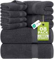 Utopia Towels front packaging showing set and neutral grey color, presents value