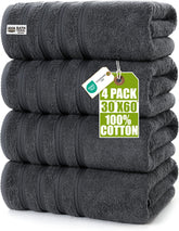 Utopia Towels front view of four-piece grey towel pack showing value and coverage