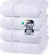 Utopia Towels vista frontal del juego de 4 toallas blancas mostrando presentación y tamaño