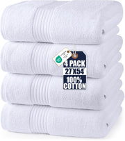 Utopia Towels vista frontal del juego de 4 toallas blancas mostrando presentación y tamaño