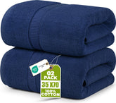 Utopia Towels vista frontal del paquete navy mostrando tamaño y color