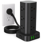 UWIWUTEI torre frontal mostrando 12 enchufes y 4 puertos USB para mayor conectividad