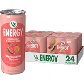 V8 lata frontal mostrando sabor sandía guayaba y frescura