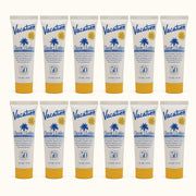 VACATION envase frontal del mini SPF 50 mostrando tamaño de viaje y protección
