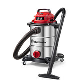 Vacmaster front view showing stainless steel tank and benefits of durability