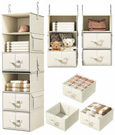 Vailando front view of beige hanging organizer showing shelves and drawers for neat storage