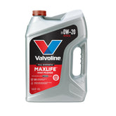Valvoline front label showing 0W-20 and MaxLife technology benefit engine care