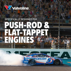 Valvoline VR1 pouring into engine oil filler demonstrating smooth application benefit
