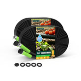 Vantigreen flat soaker hose front view showing compact profile and space-saving benefit