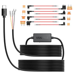 VANTRUE hardwire kit front packaging showing complete contents and compatibility benefits