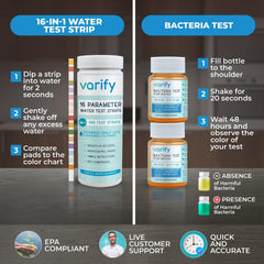 Varify uso bajo grifo comprobando agua de consumo, rápida evaluación doméstica