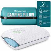 Vaverto almohada frontal con empaque mostrando portabilidad y soporte