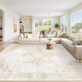 VECARF front view of beige 8x10 rug showing medallion design and curb appeal