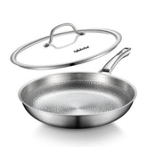VEDNHOL paella pan front view with lid showing durable design and easy storage