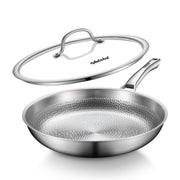 VEDNHOL paella pan front view with lid showing durable design and easy storage