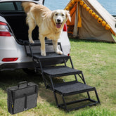 Veehoo front view of foldable dog steps showing sturdy frame and safe access