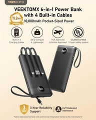 VEEKTOMX primeros planos de los cuatro cables integrados, evita enredos y olvido de cables.