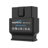 Veepeak OBDCheck BLE front view showing compact Bluetooth adapter and port benefits