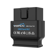 Veepeak OBDCheck BLE front view showing compact Bluetooth adapter and port benefits