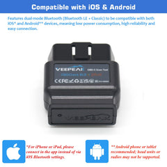 Veepeak in-vehicle use plugged into OBD port for quick diagnostics on-site