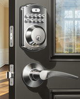 Veise KS01B front view showing satin nickel finish and secure entry