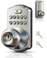 Veise KS03 front view showing satin nickel finish and keypad for curb appeal