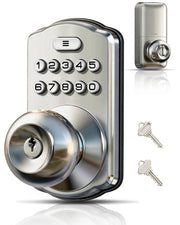 Veise KS03 front view showing satin nickel finish and keypad for curb appeal