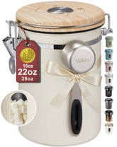 Veken 22oz canister front view showing sleek stainless finish and window benefit
