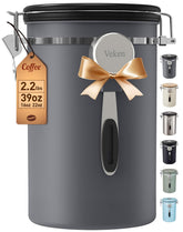 Veken canister front view showing sleek stainless design and airtight benefit