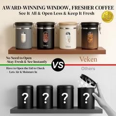 Veken canister clear window revealing remaining beans for quick monitoring