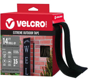 VELCRO Brand rollo frontal mostrando longitud y presentación, sujeción duradera