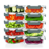 VERONES 10-pack front view showing stacked 22 oz containers and grey lids for organized storage