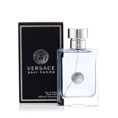 Spraying Versace Pour Homme from wrist demonstrating easy application and lasting freshness