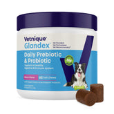 Vetnique Glandex front packaging showing 60-count chews and benefits