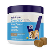 Vetnique Glandex front packaging showing 60-count chews and benefits