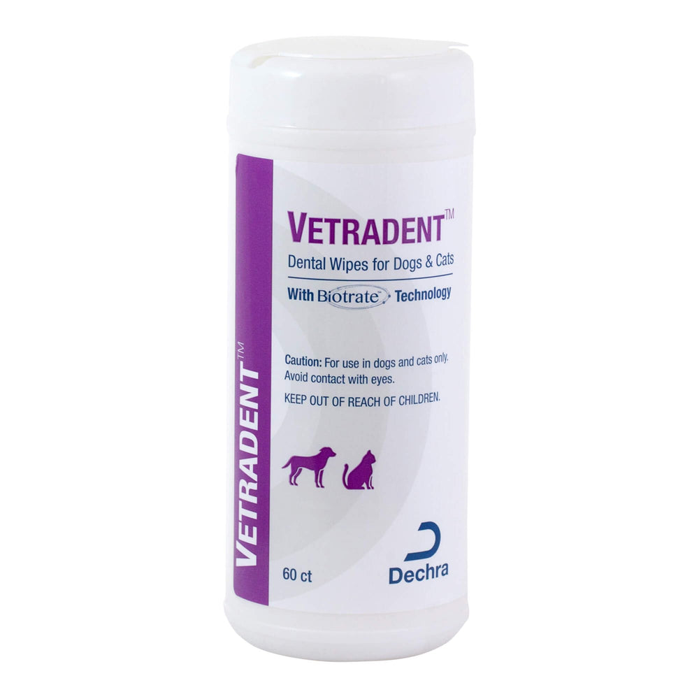 Vetradent paquete frontal grande mostrando 60 toallitas para limpieza dental